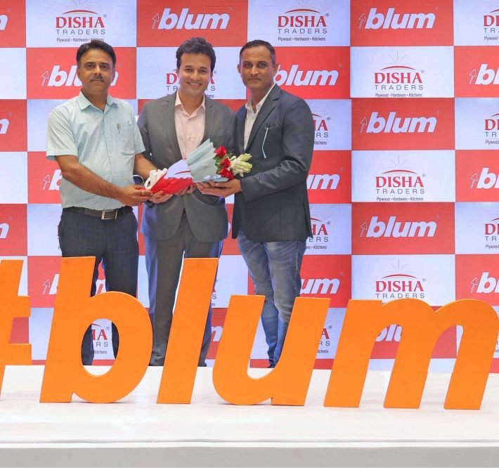 L-R Ar. Atul Deshpande, Indian Institute of Interior Designers (IIID), President, Raipur; Nadeem Patni, Managing Director, Blum India, Hitesh Patel, Owner, Disha Traders at the launch of the New Blum Experience Centre in Raipur