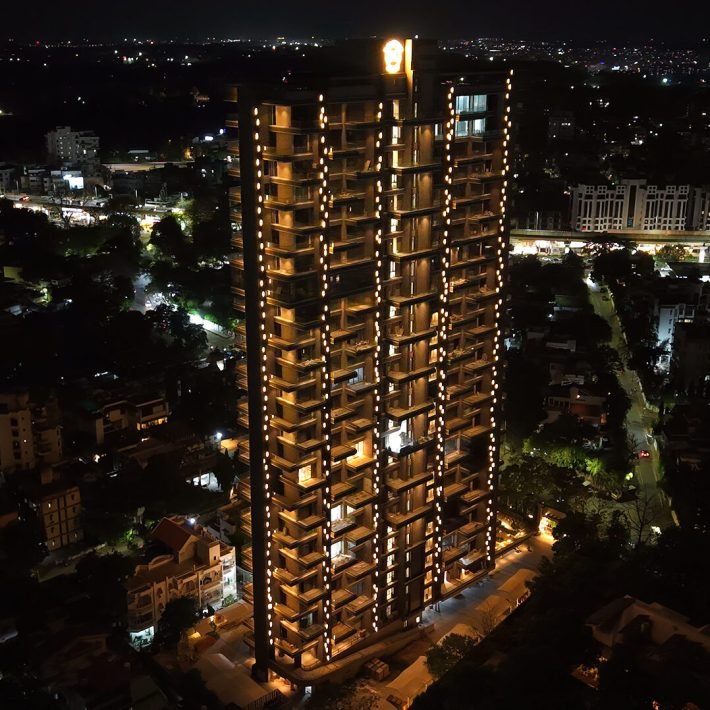 Wadhwani Bliss features bespoke fenestration crafted with high-performance aluminum architectural systems from Alumil India_night view (1)